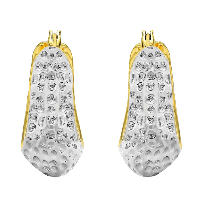 9K Two Colour Gold 19mm X 20mm Textured Electroform Hoop Earrings 7189213 2