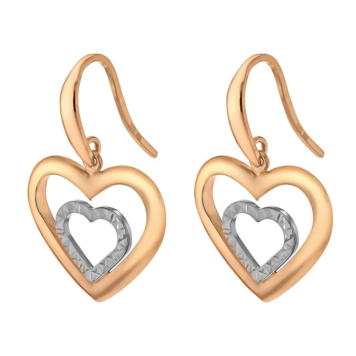 9K Two Colour Gold 19mm X 26mm Diamond Cut Double Heart Drop Earrings 7190209 2