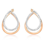 9K Two Colour Gold 20.5mm X 29.5mm Diamond Cut Front Facing Double Oval Hoop Earrings