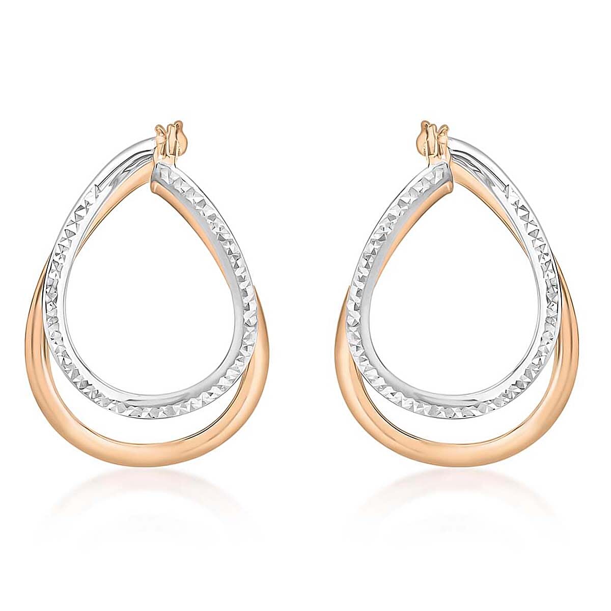 9K Two Colour Gold 20.5mm X 29.5mm Diamond Cut Front Facing Double Oval Hoop Earrings 7190200 0