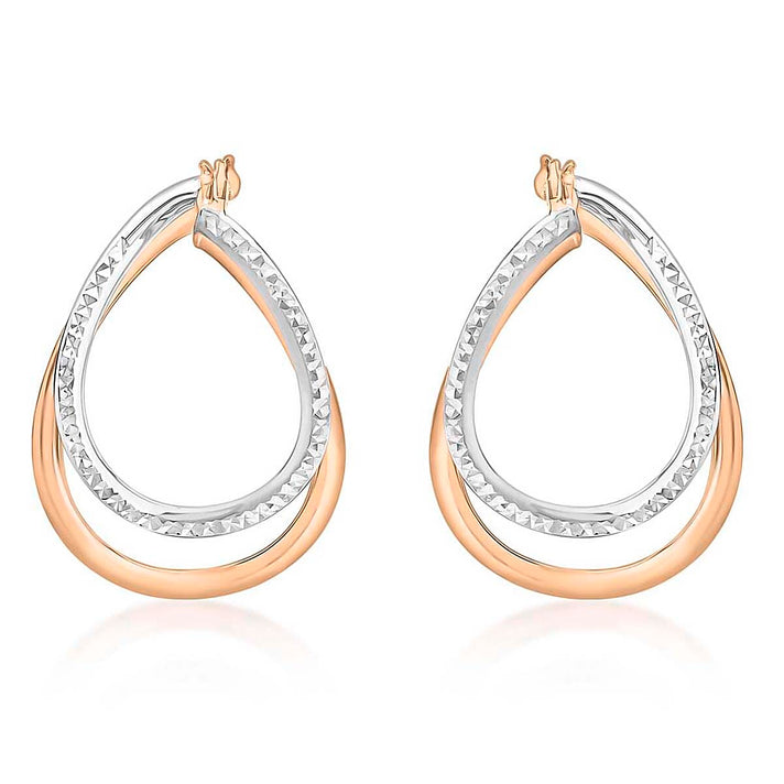 9K Two Colour Gold 20.5mm X 29.5mm Diamond Cut Front Facing Double Oval Hoop Earrings 7190200 1