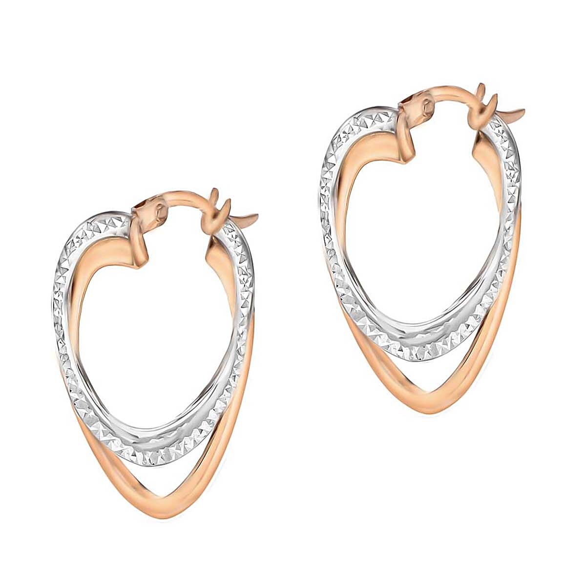 9K Two Colour Gold 20.5mm X 29.5mm Diamond Cut Front Facing Double Oval Hoop Earrings 7190200 1