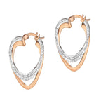 9K Two Colour Gold 20.5mm X 29.5mm Diamond Cut Front Facing Double Oval Hoop Earrings