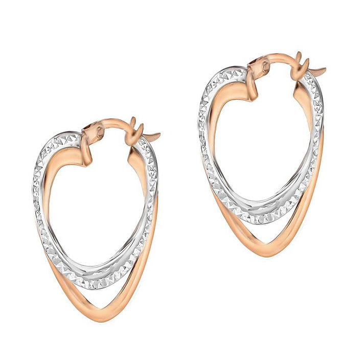 9K Two Colour Gold 20.5mm X 29.5mm Diamond Cut Front Facing Double Oval Hoop Earrings 7190200 2