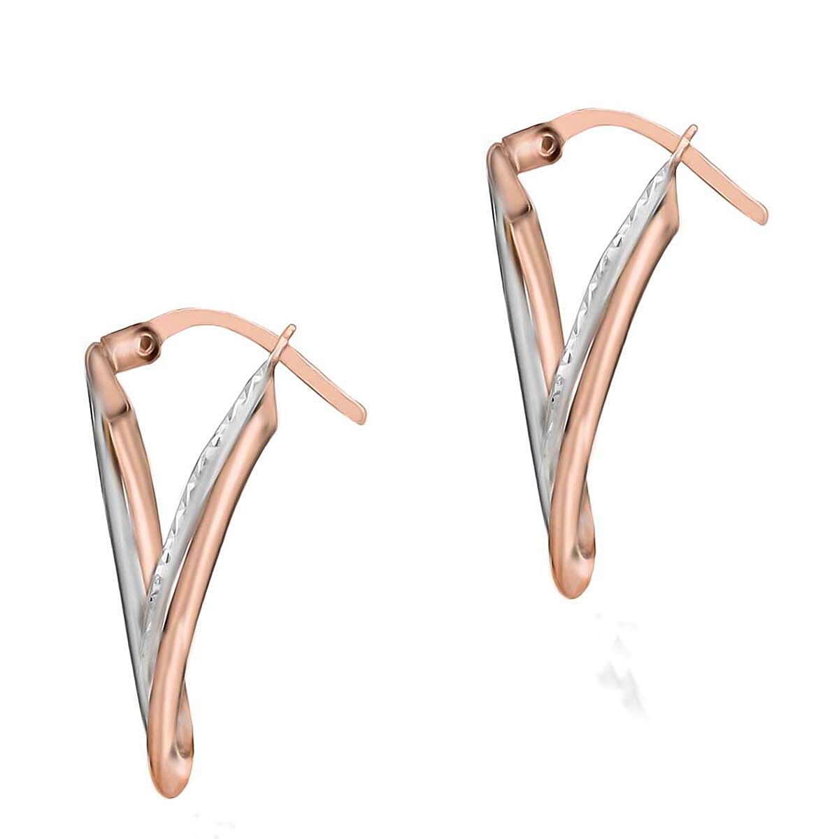 9K Two Colour Gold 20.5mm X 29.5mm Diamond Cut Front Facing Double Oval Hoop Earrings 7190200 2
