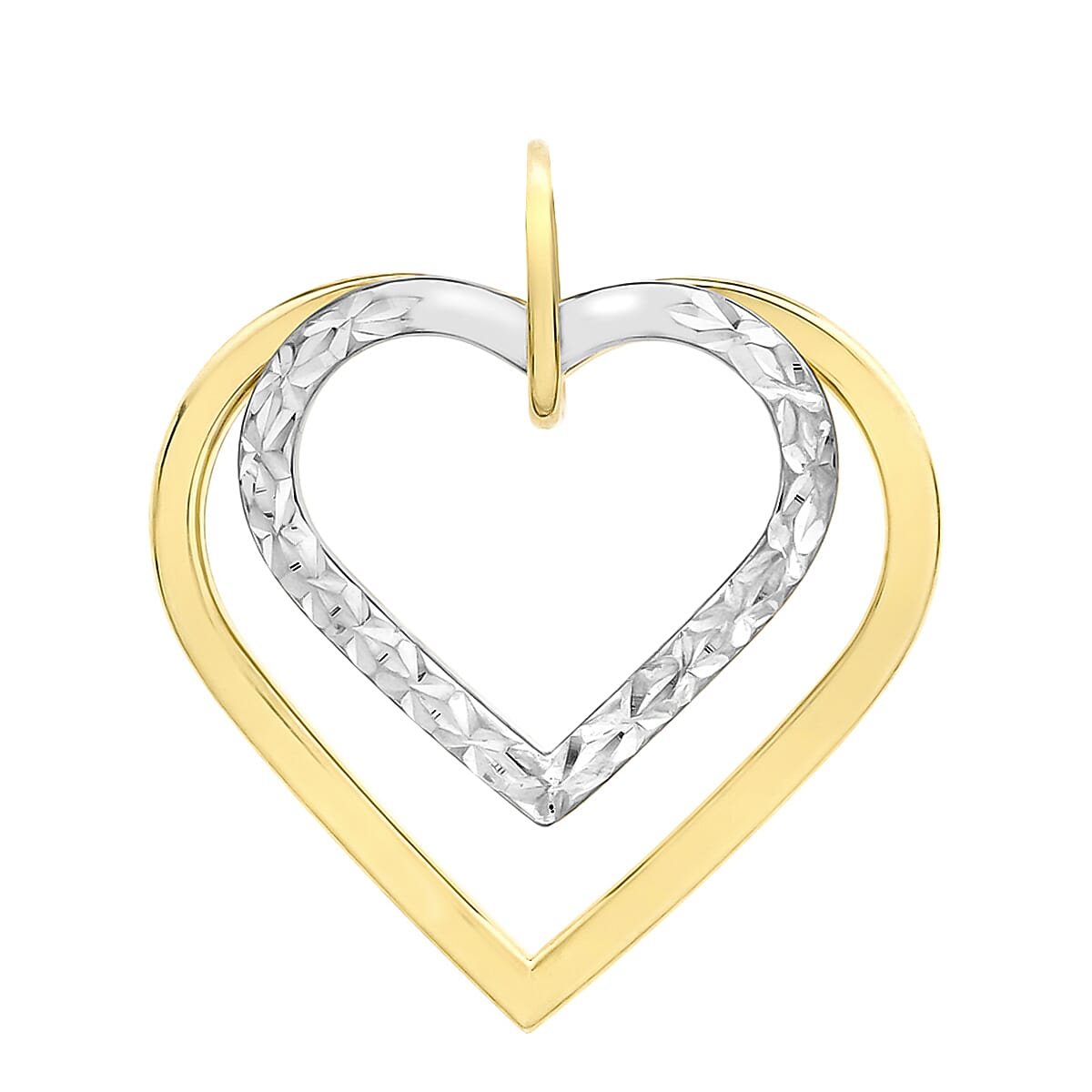 9K Two Colour Gold 20mm X 23mm Diamond Cut Double Heart Pendant 7188543 0