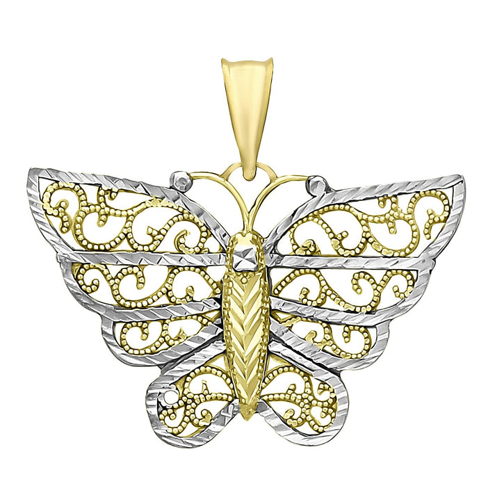 9K Two Colour Gold 21.6mm X 19mm Diamond Cut Filigree Butterfly Pendant 7154589 1