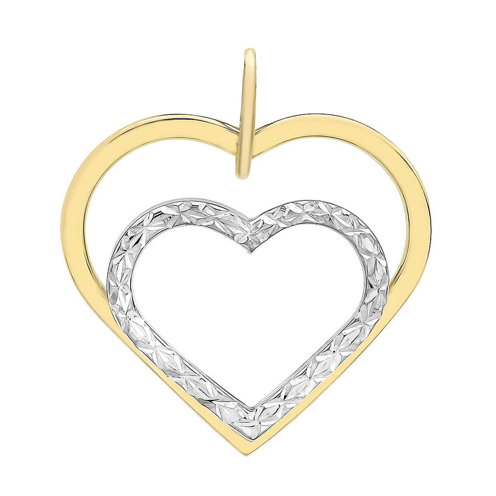 9K Two Colour Gold 21mm X 23mm Diamond Cut Double Heart Pendant 7188538 1