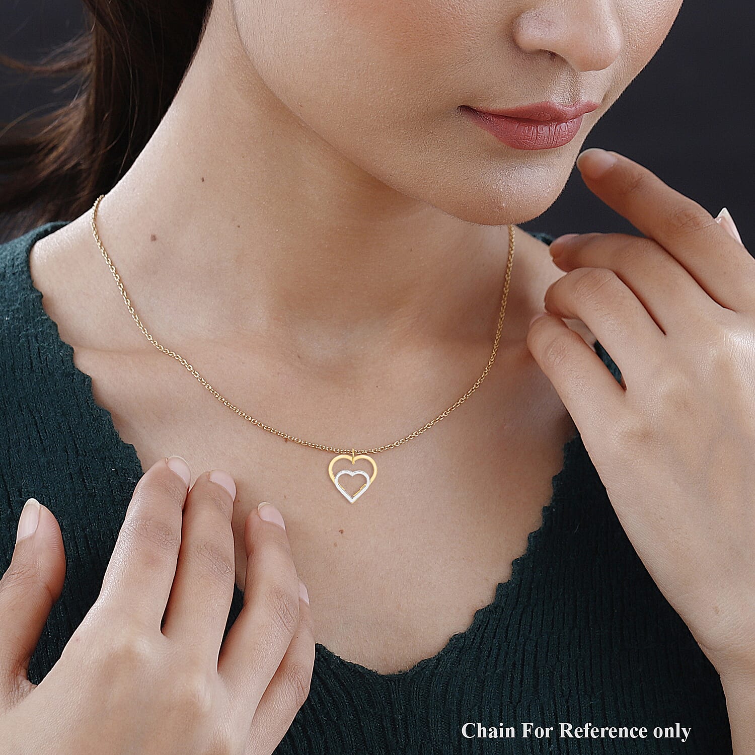 9K Two Colour Gold 21mm X 24mm Double Heart Pendant 7188546 1