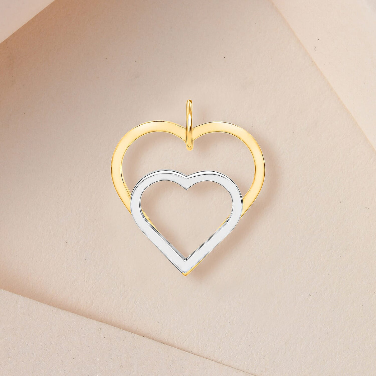 9K Two Colour Gold 21mm X 24mm Double Heart Pendant 7188546 2