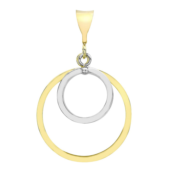 9K Two Colour Gold 22.6mm X 33.5mm Double Cutout Circle Drop Pendant 7188554 1
