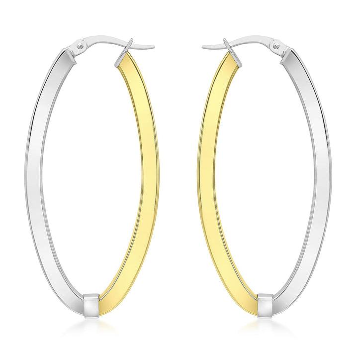 9K Two Colour Gold 22mm X 46mm Oval Creole Earrings 7190204 1