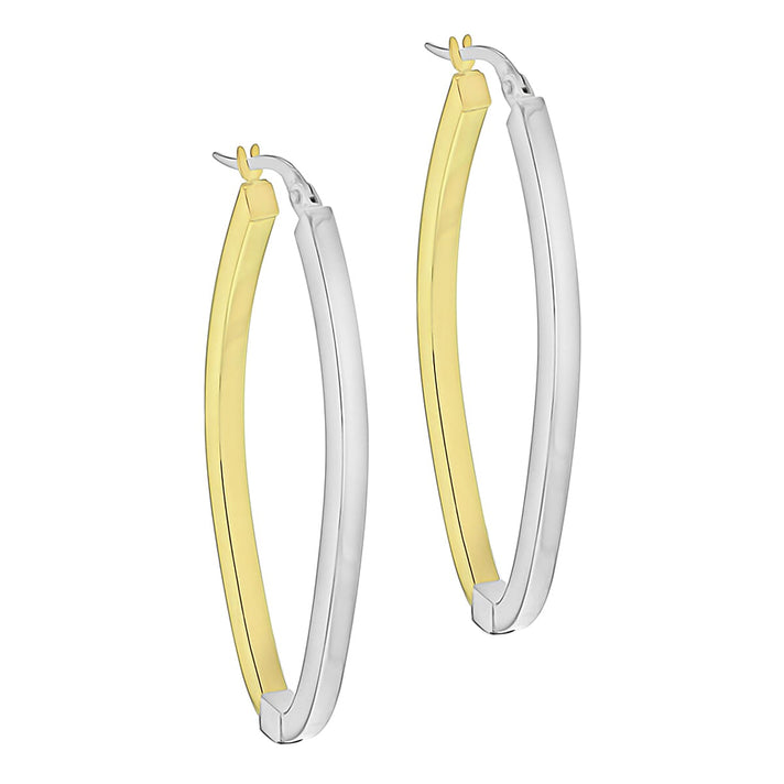 9K Two Colour Gold 22mm X 46mm Oval Creole Earrings 7190204 2