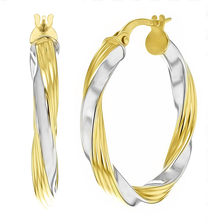 9K Two Colour Gold 26MM Twist Creole Hoop Earrings 2.6 grams 6092980 1