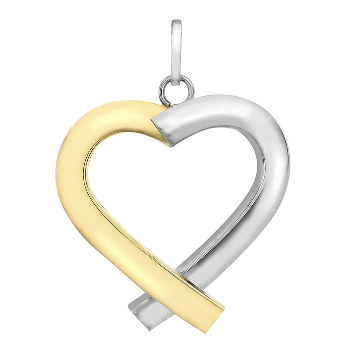 9K Two Colour Gold 26mm X 28mm Tube Heart Pendant 7188556 1