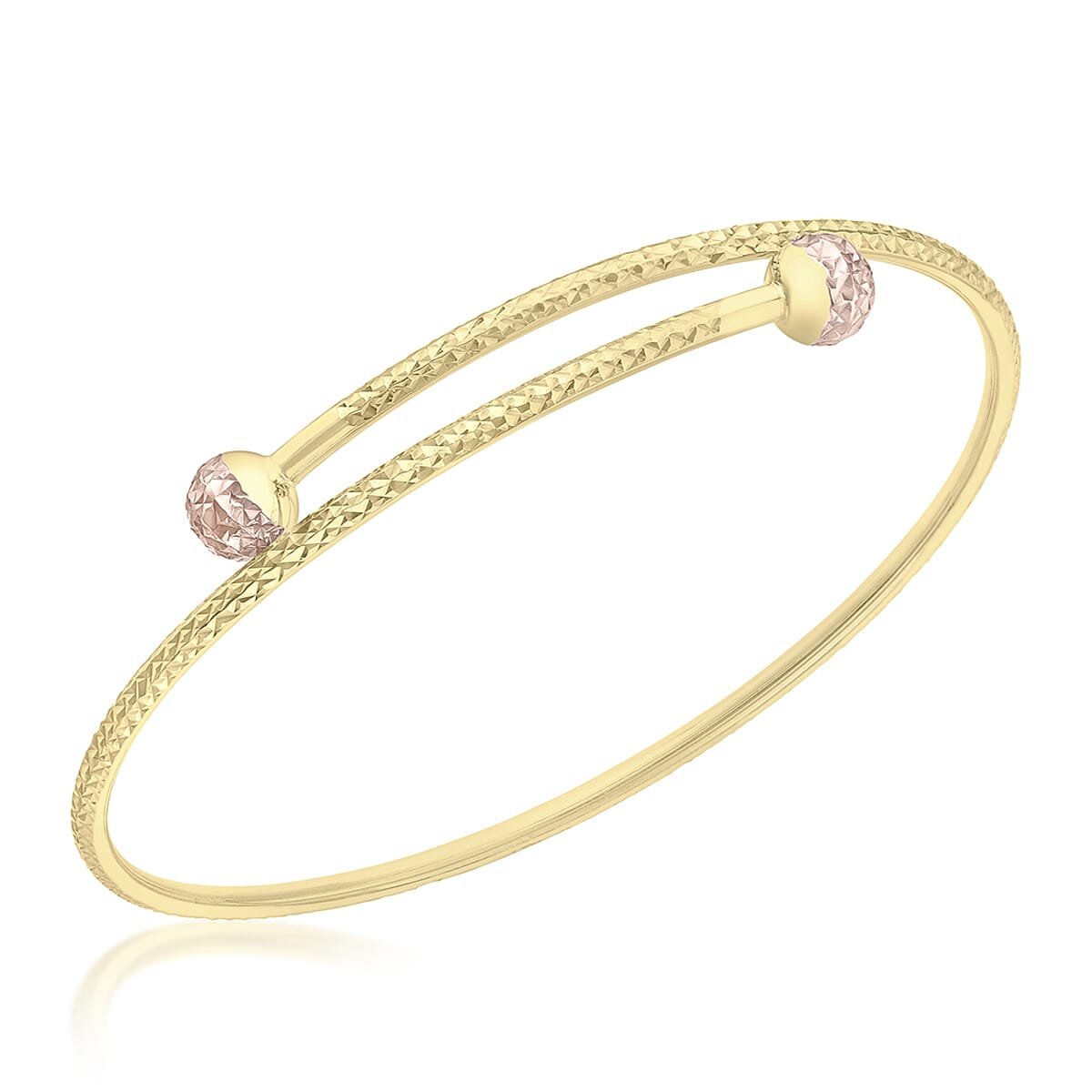 9K Two Colour Gold 2mm Diamond Cut Ball Bangle 7193136 0
