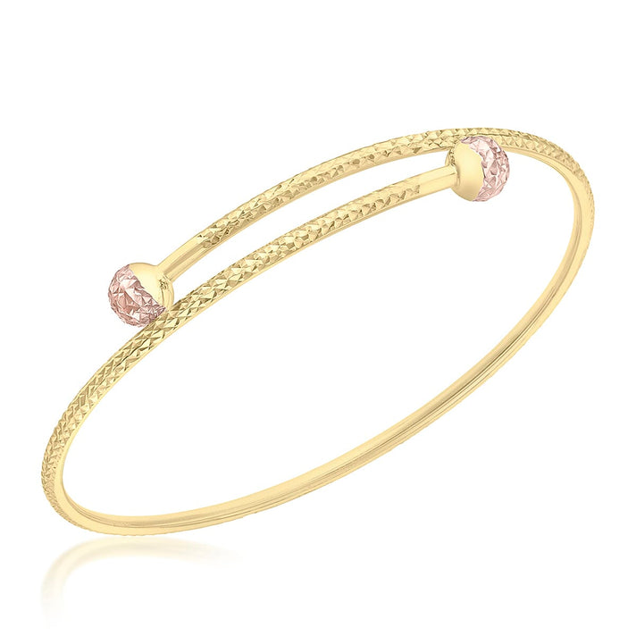 9K Two Colour Gold 2mm Diamond Cut Ball Bangle 7193136 1