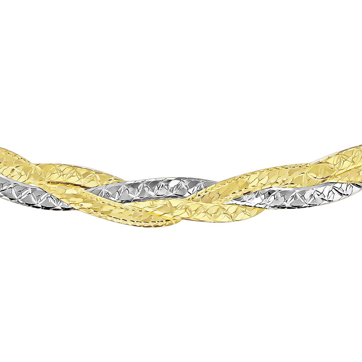 9K Two Colour Gold 3.5mm Diamond Cut 3 Plait Herringbone Necklace 18 Inch 7189964 0