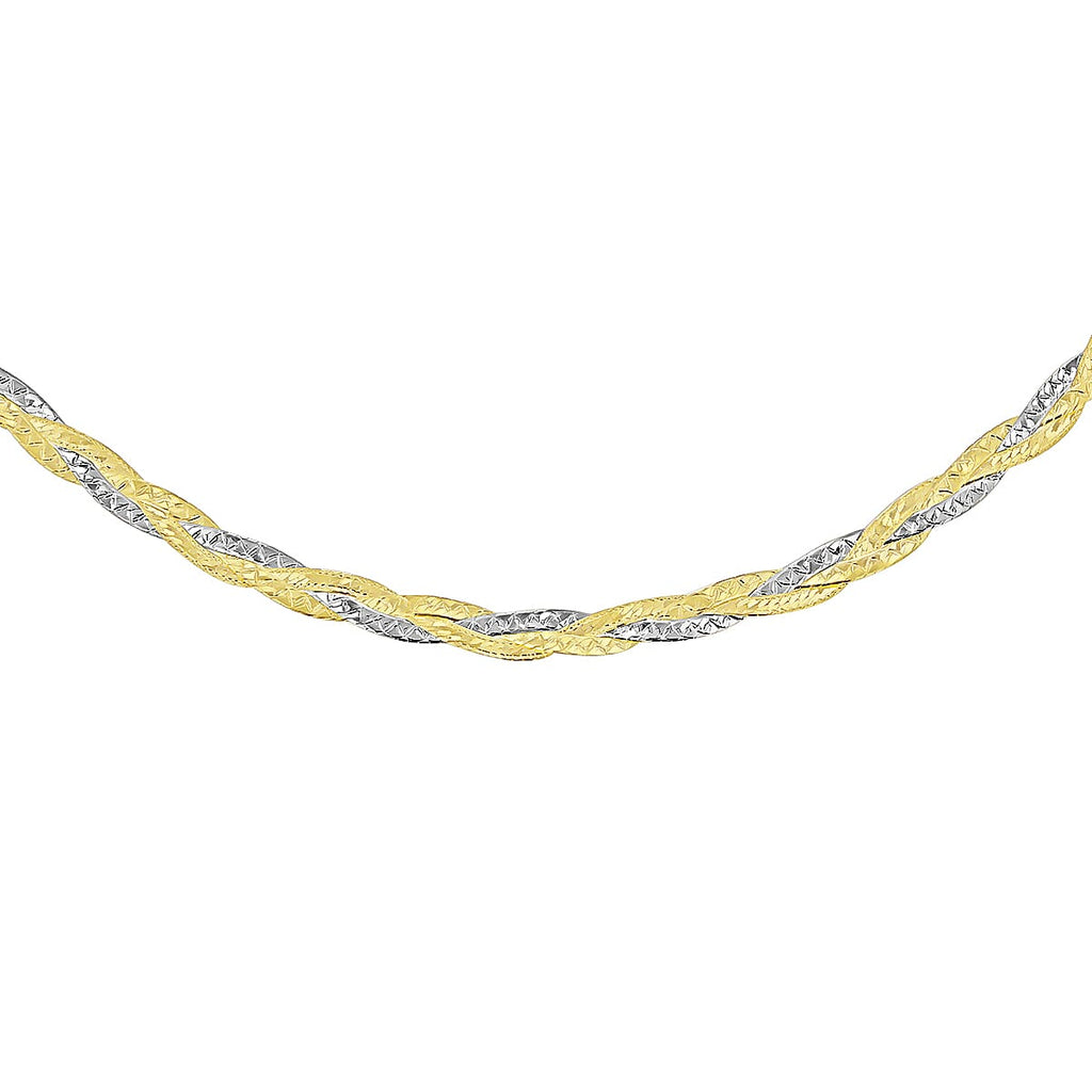 9K Two Colour Gold 3.5mm Diamond Cut 3 Plait Herringbone Necklace 18 Inch