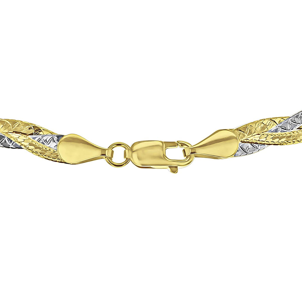 9K Two Colour Gold 3.5mm Diamond Cut 3 Plait Herringbone Necklace 18 Inch