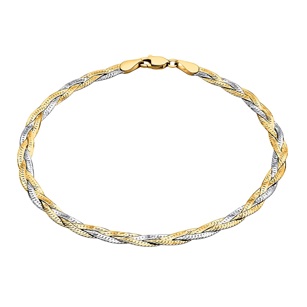 9K Two Colour Gold 3MM Diamond Cut 3 Plait Herringbone Bracelet 7.5 Inch 2.1 grams 6093041 0