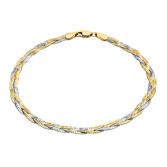 9K Two Colour Gold 3MM Diamond Cut 3 Plait Herringbone Bracelet 7.5 Inch 2.1 grams 6093041 1
