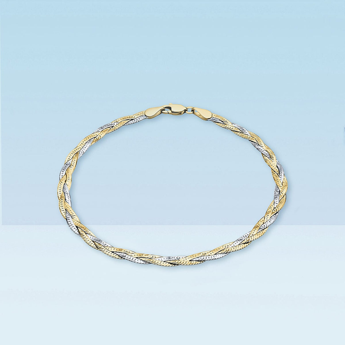 9K Two Colour Gold 3MM Diamond Cut 3 Plait Herringbone Bracelet 7.5 Inch 2.1 grams 6093041 1