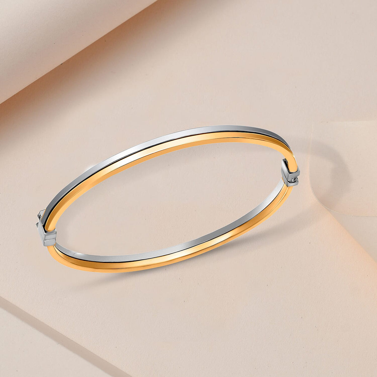 9K Two Colour Gold 4mm Double Tube Bangle 7193040 1