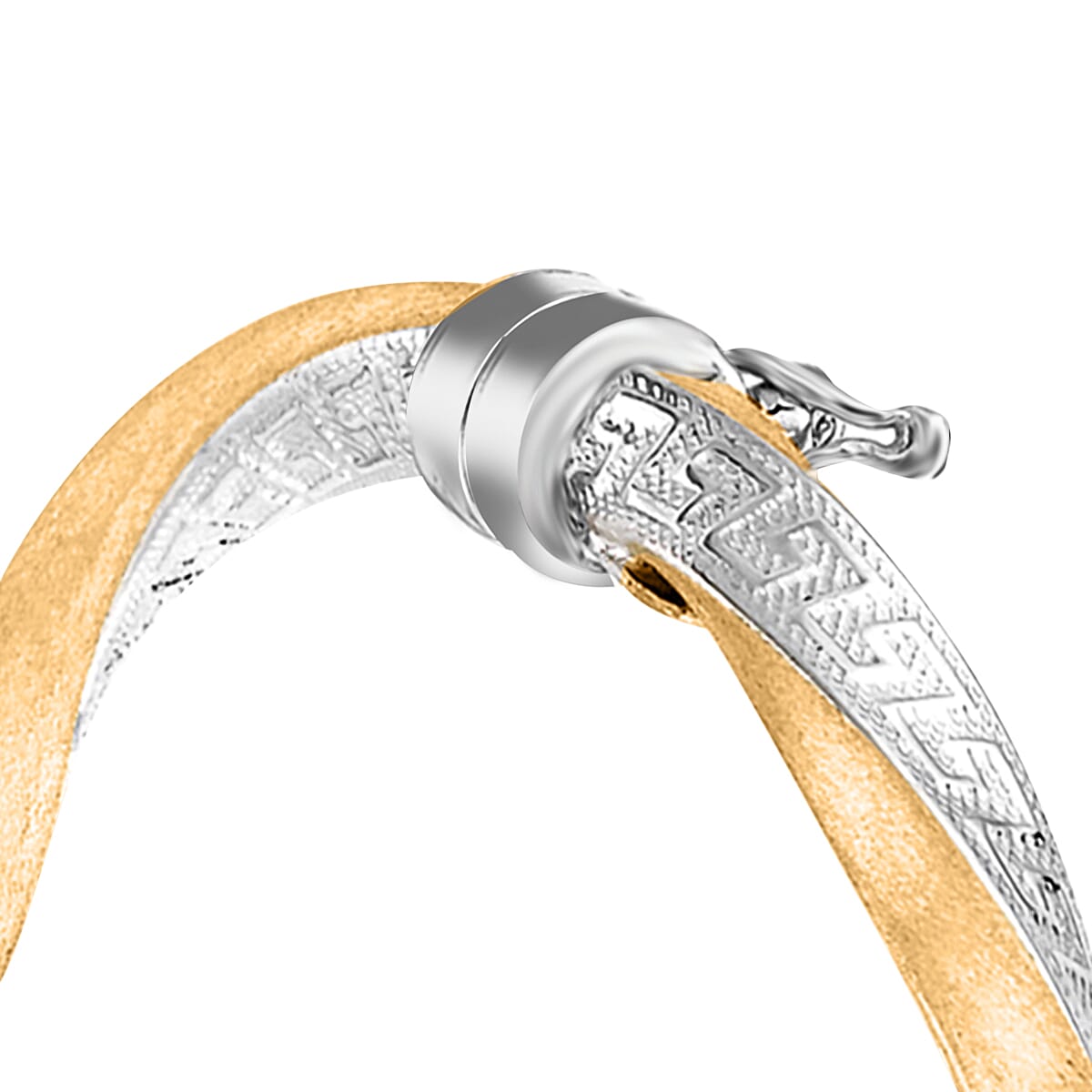 9K Two Colour Gold 4mm Greek Key Satin Twist Bangle 7193081 3