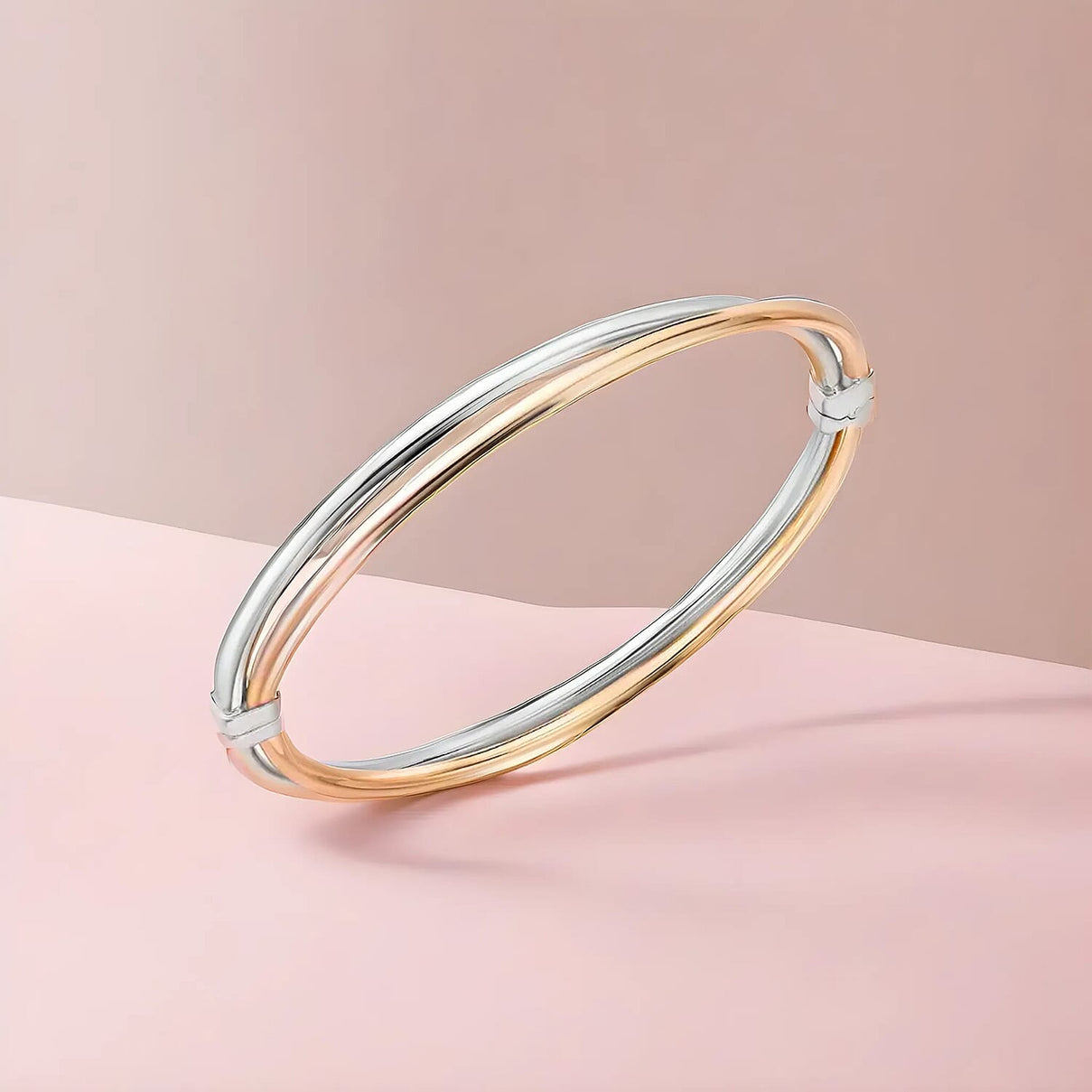 9K Two Colour Gold 5.5mm Double Crossover Bangle 7193056 1