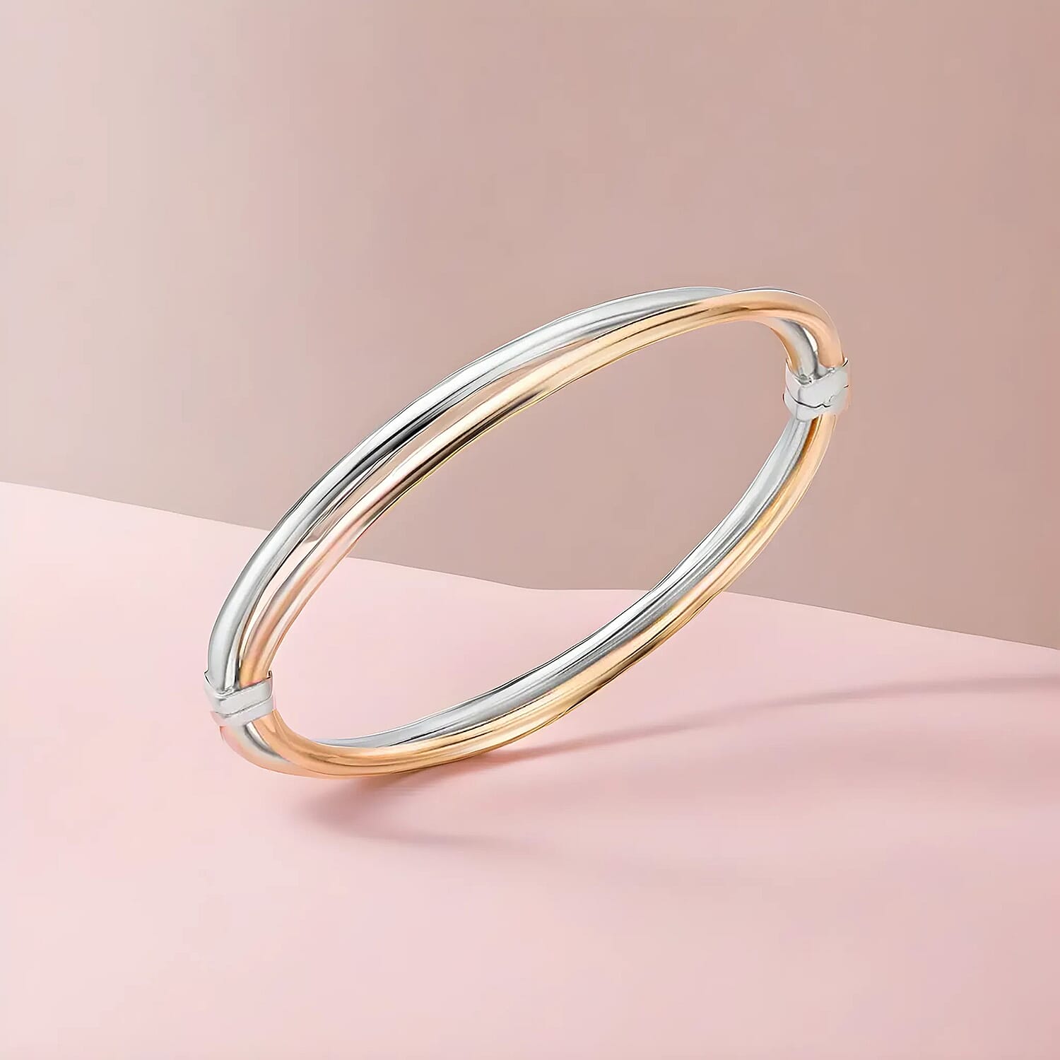 9K Two Colour Gold 5.5mm Double Crossover Bangle 7193056 1