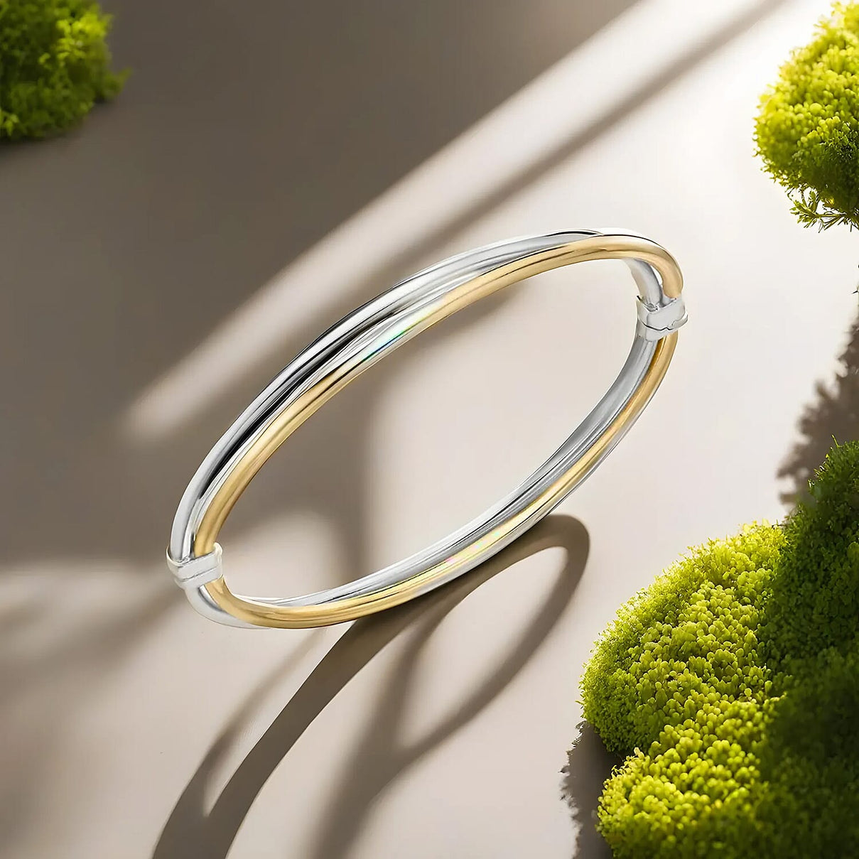 9K Two Colour Gold 5.5mm Double Crossover Bangle 7193056 2