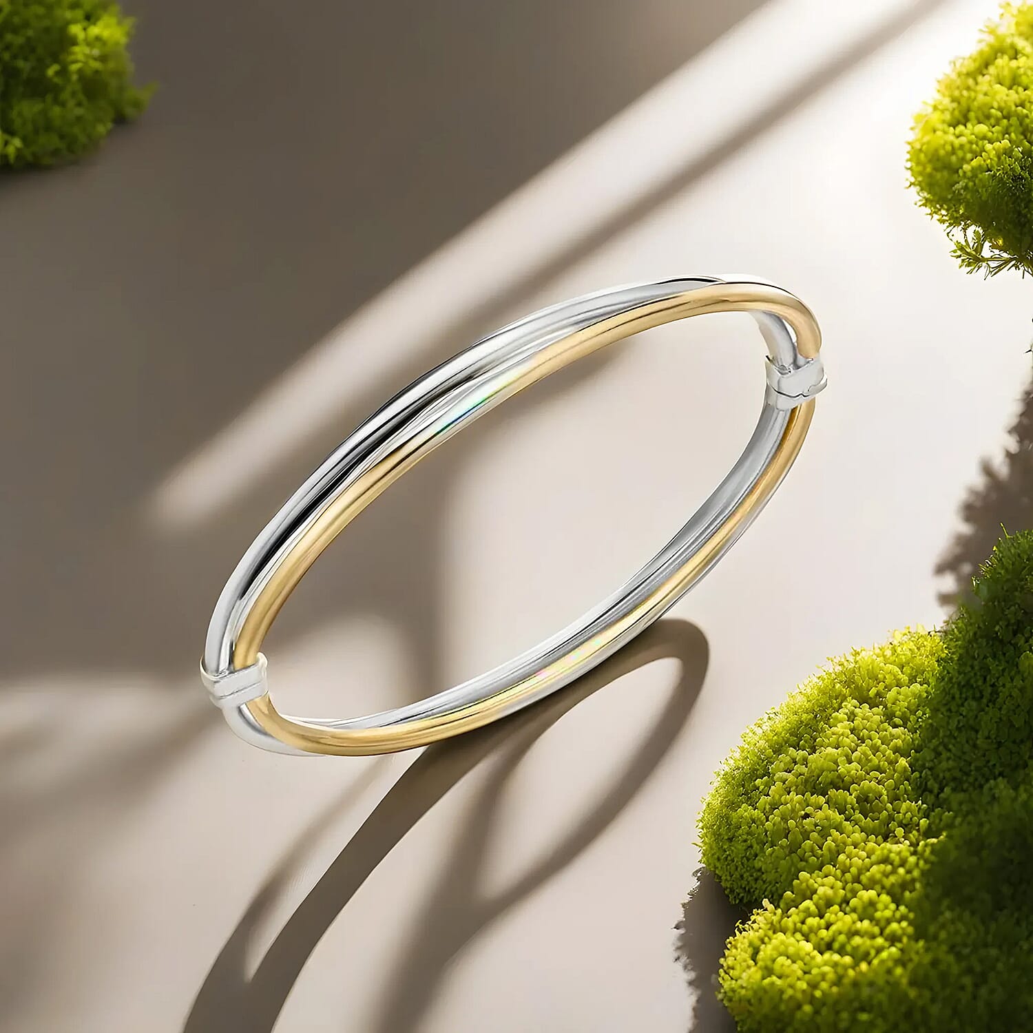 9K Two Colour Gold 5.5mm Double Crossover Bangle 7193056 2