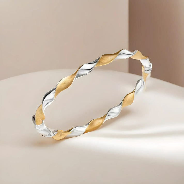 9K Two Colour Gold 5mm Polished And Satin Twist Bangle 7193085 2