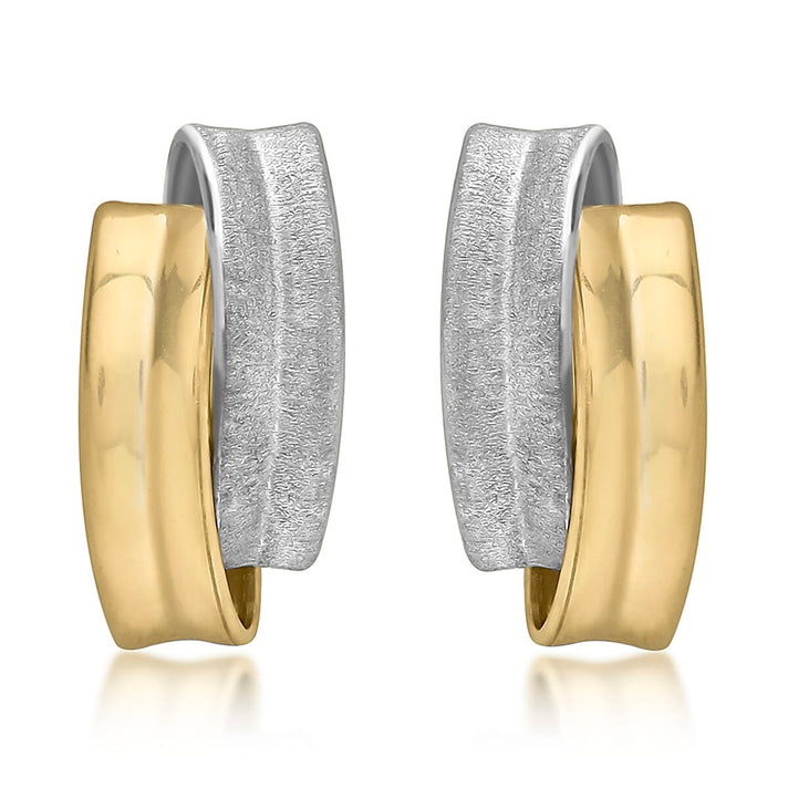 9K Two Colour Gold 6.5mm X 13.5mm Satin And Polished Overlap Stud Earrings 7189215 1