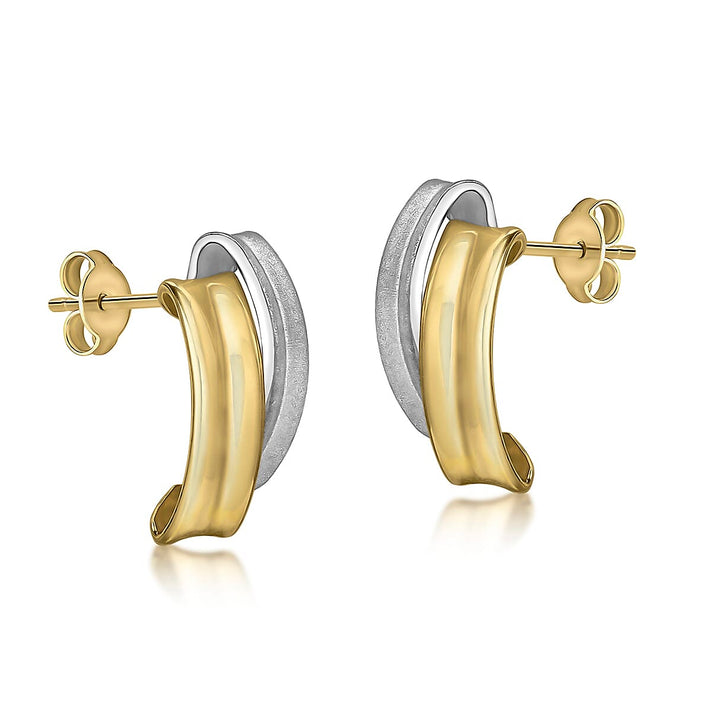 9K Two Colour Gold 6.5mm X 13.5mm Satin And Polished Overlap Stud Earrings 7189215 2