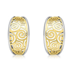 9K Two Colour Gold 6mm X 12mm Swirl Half Creole Earrings