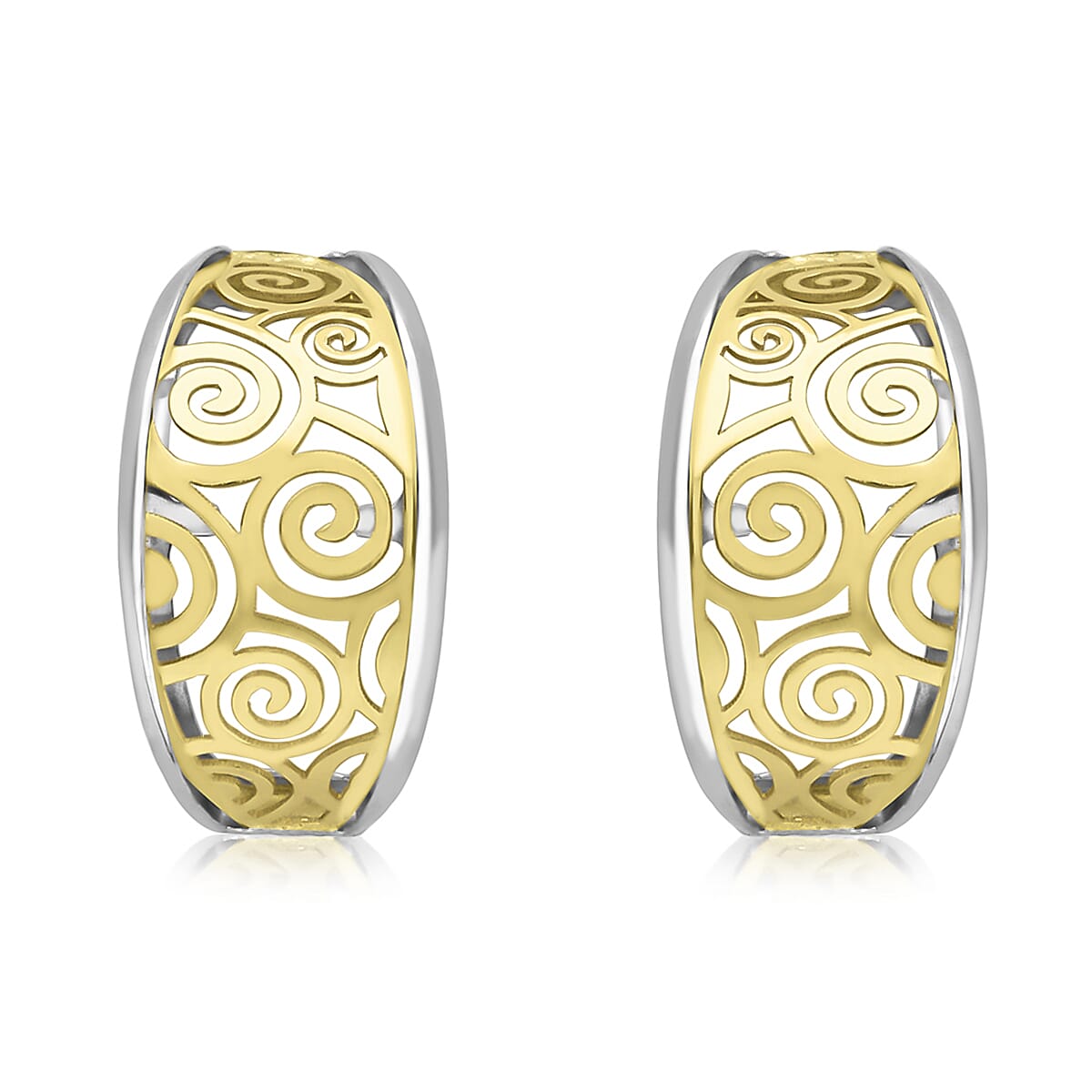 9K Two Colour Gold 6mm X 12mm Swirl Half Creole Earrings 7190160 0