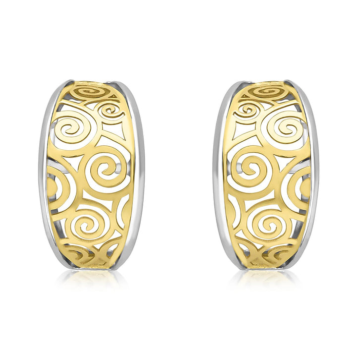 9K Two Colour Gold 6mm X 12mm Swirl Half Creole Earrings 7190160 1