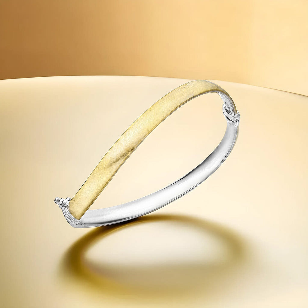 9K Two Colour Gold 6mm Satin Wave Bangle