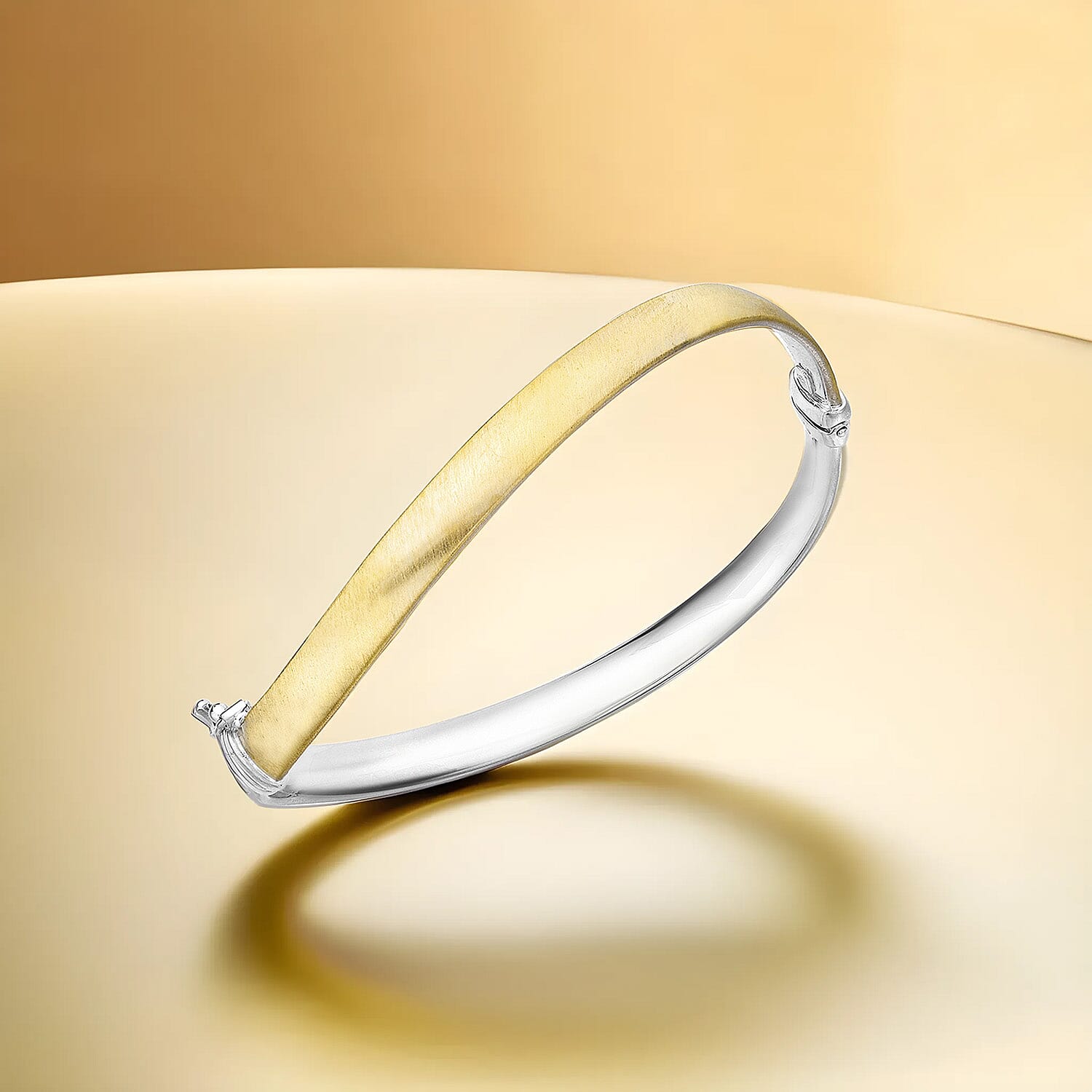 9K Two Colour Gold 6mm Satin Wave Bangle 7193061 1
