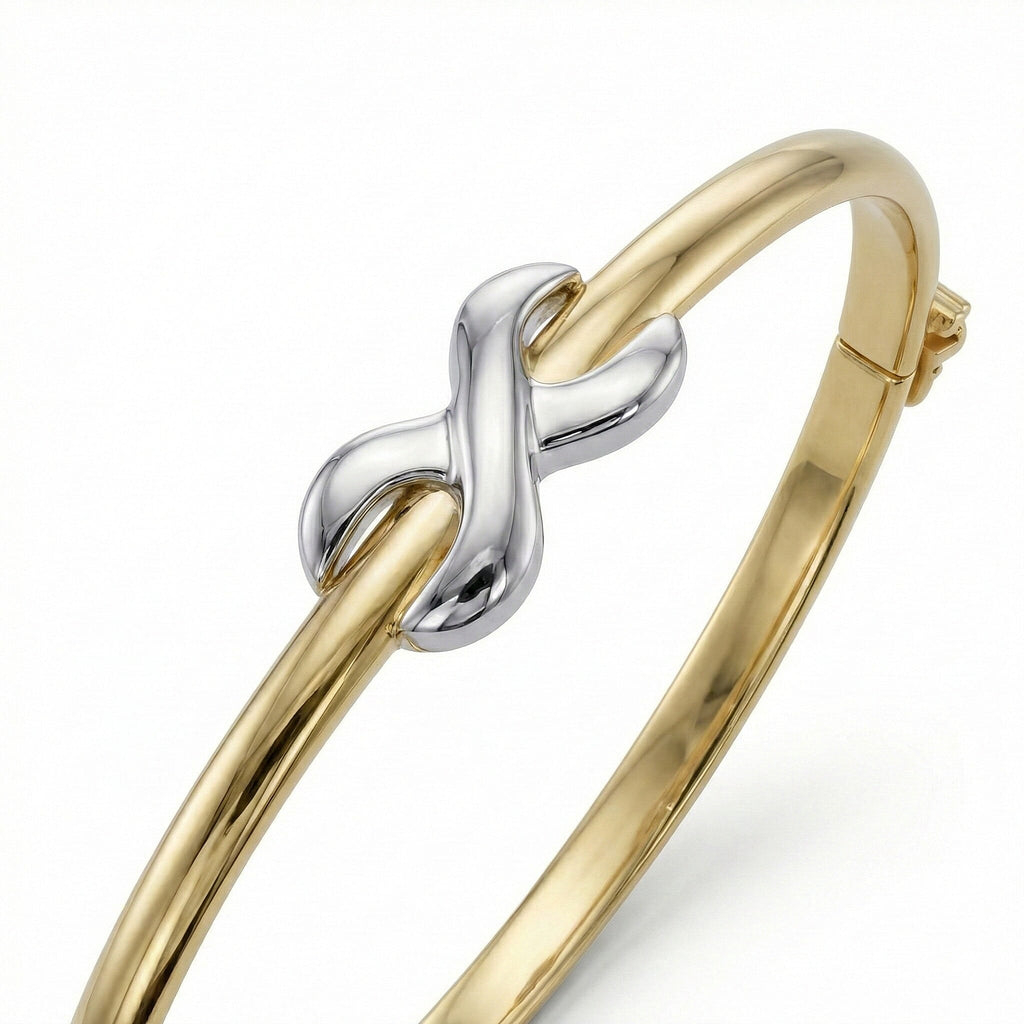 9K Two Colour Gold 7.5mm X 14mm Kiss Band Bangle