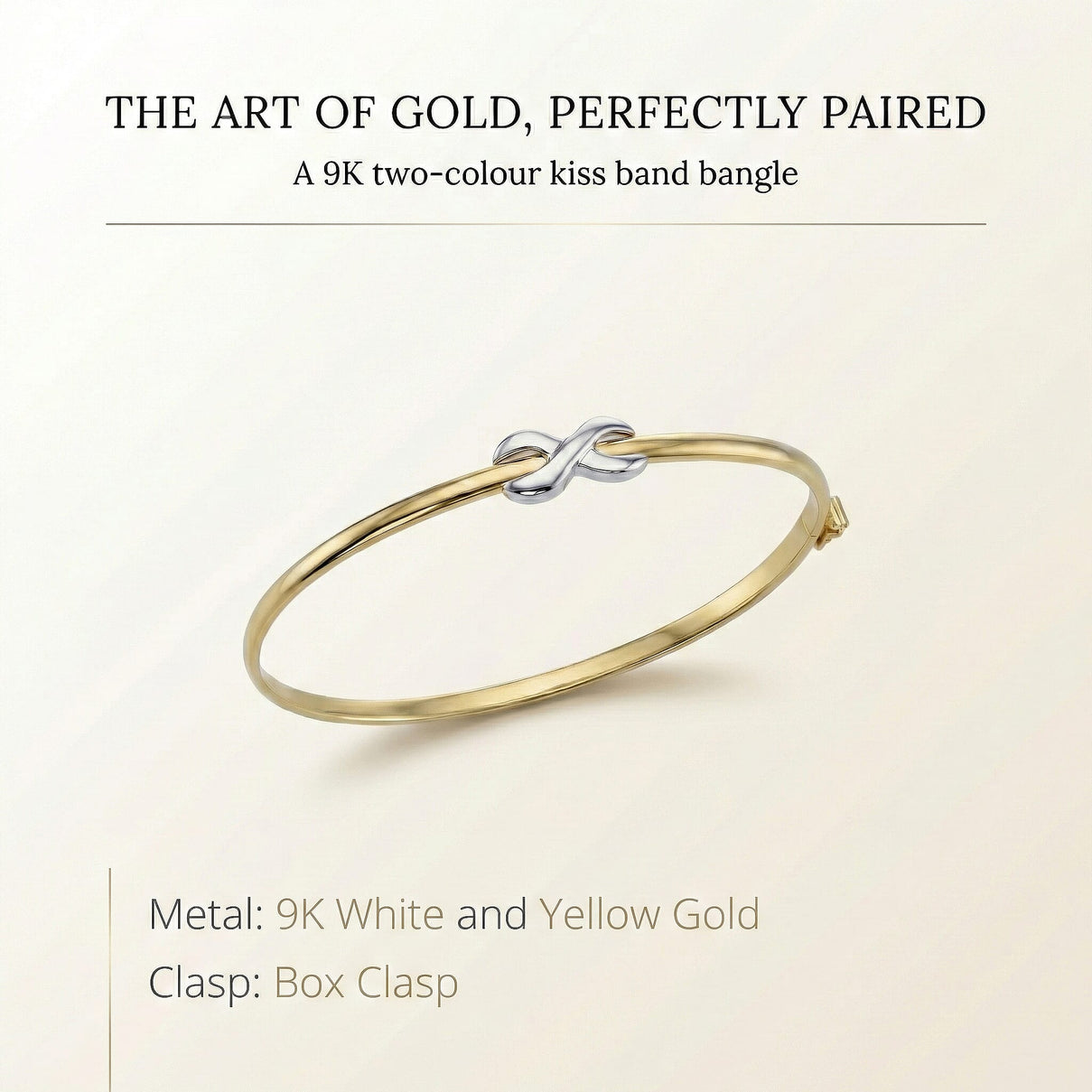9K Two Colour Gold 7.5mm X 14mm Kiss Band Bangle 7193149 7