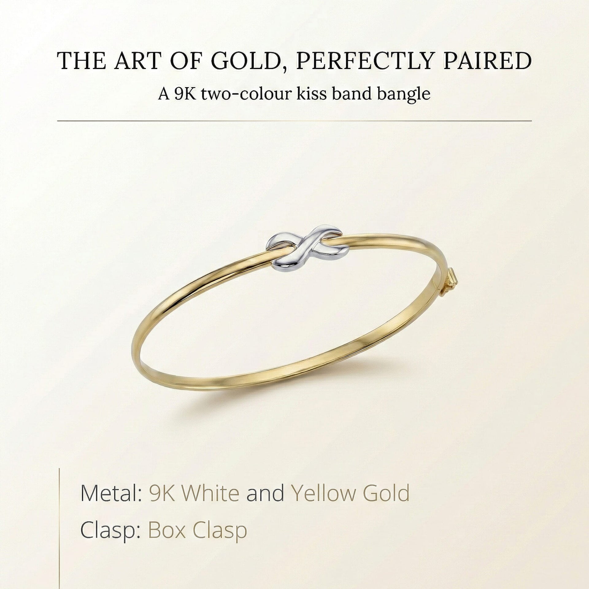 9K Two Colour Gold 7.5mm X 14mm Kiss Band Bangle 7193149 7