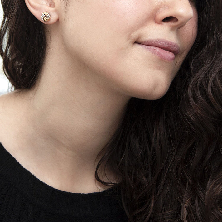 9K Two Colour Gold 8.5MM Double Knot Stud Earrings 0.65 grams 6092995 2