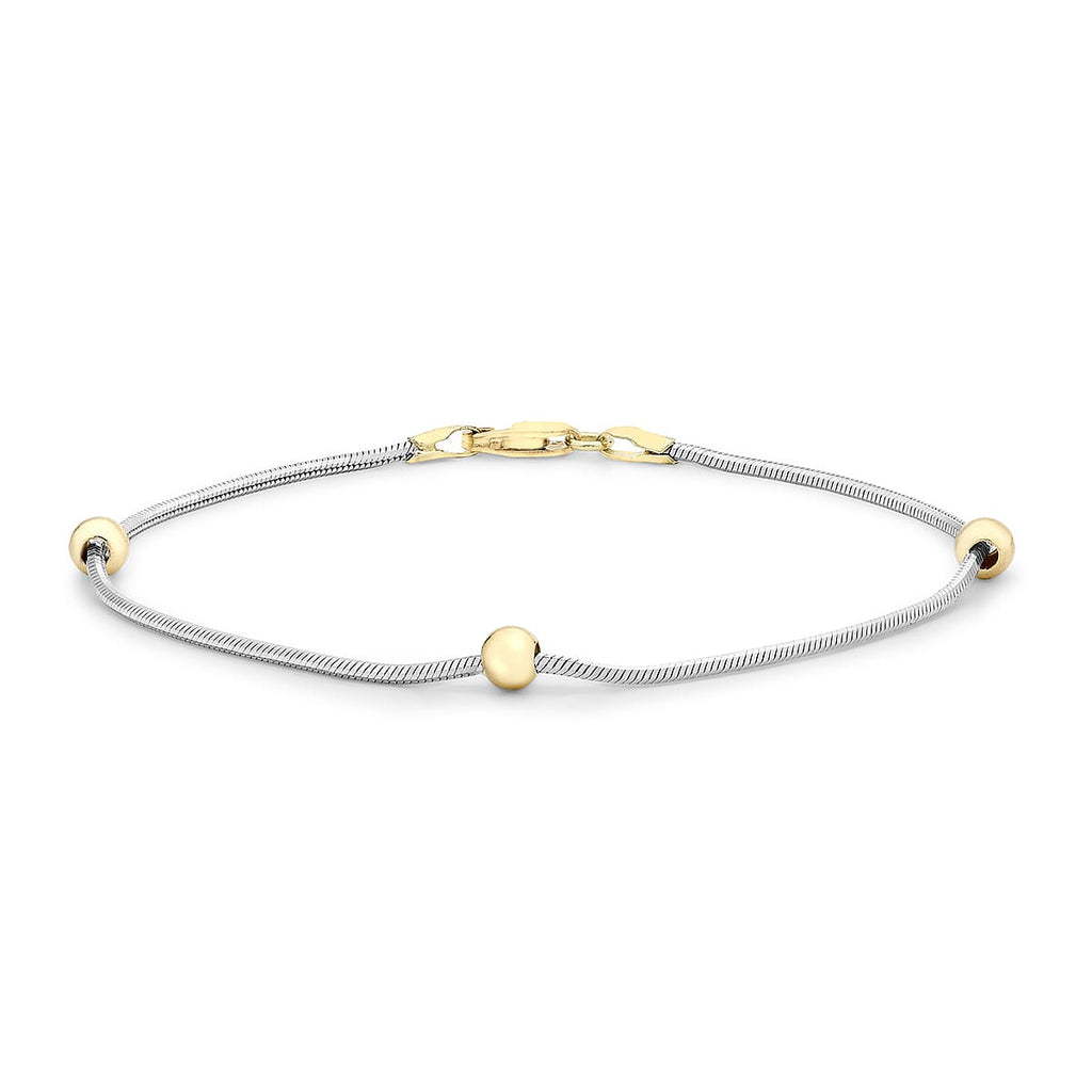 9K Two Colour Gold Ball And Hexagonal Snake Chain Bracelet 7 Inch