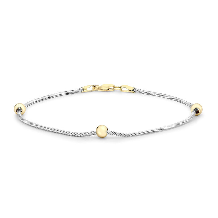 9K Two Colour Gold Ball And Hexagonal Snake Chain Bracelet 7 Inch 7193258 1