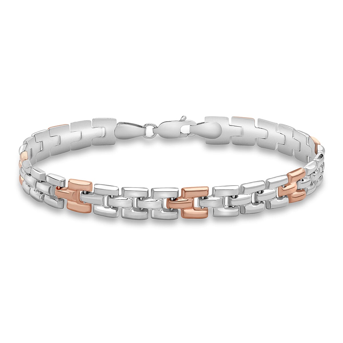 9K Two Colour Gold Brick Link Bracelet 7.5 Inch 7193244 0