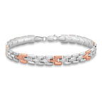 9K Two Colour Gold Brick Link Bracelet 7.5 Inch