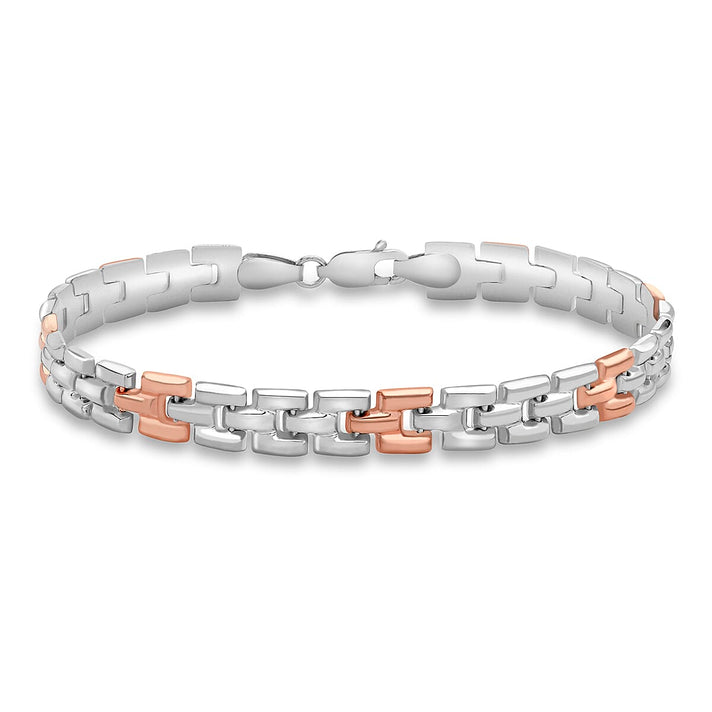 9K Two Colour Gold Brick Link Bracelet 7.5 Inch 7193244 1